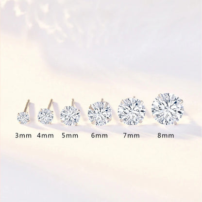 Crystal Zircon Real 925 Sterling Silver Earrings Channel  Cubic Zirconia Silver Stud Earrings for Women Sterling Silver Jewelry - ZOOMNSTORE