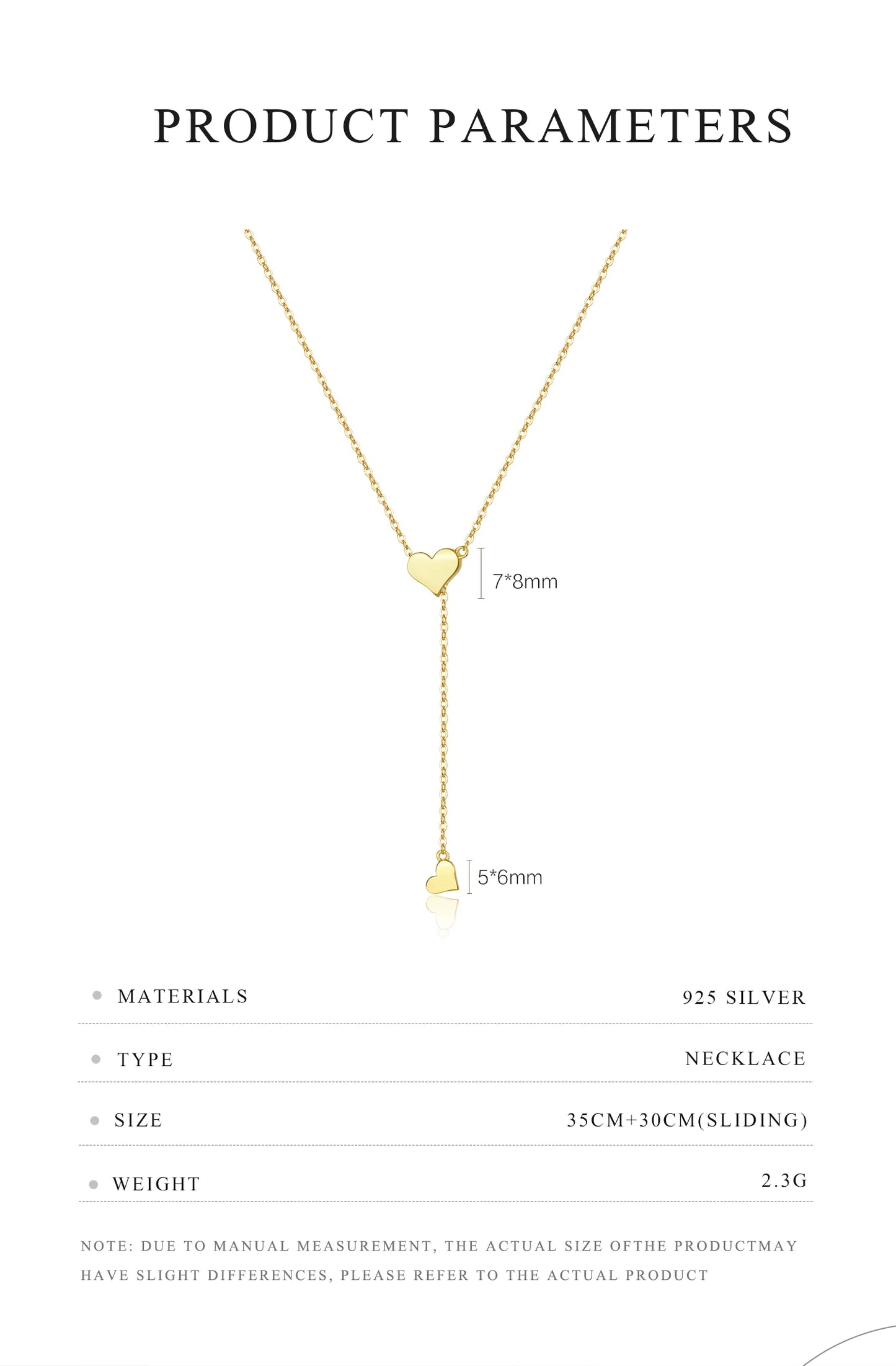 Sterling Silver Heart Necklace – Adjustable Chain, Gold Plated Pendant, Zircon Charm - ZOOMNSTORE