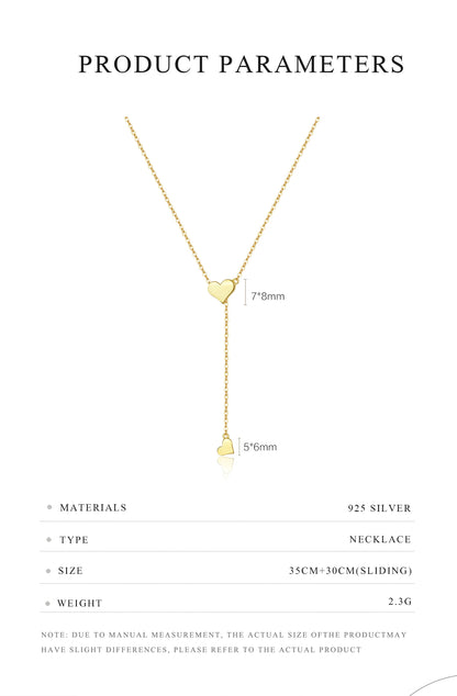 Sterling Silver Heart Necklace – Adjustable Chain, Gold Plated Pendant, Zircon Charm - ZOOMNSTORE