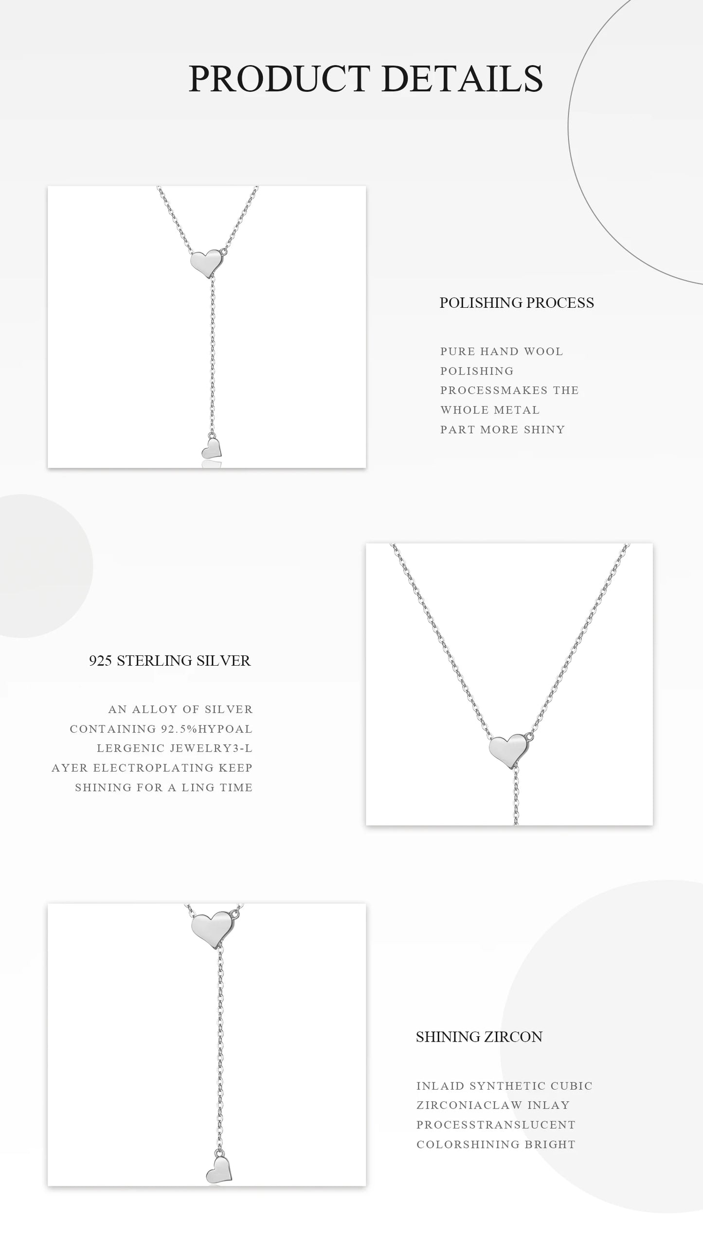 Sterling Silver Heart Necklace – Adjustable Chain, Gold Plated Pendant, Zircon Charm - ZOOMNSTORE