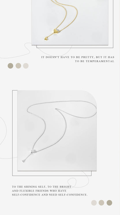 Sterling Silver Heart Necklace – Adjustable Chain, Gold Plated Pendant, Zircon Charm - ZOOMNSTORE