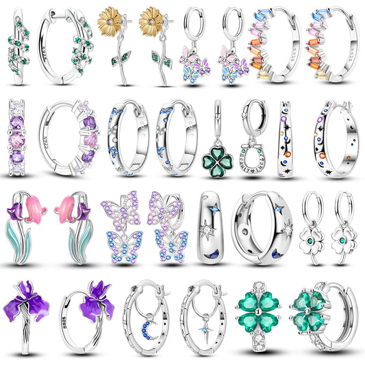 Sterling Silver Hoop Earrings – Zirconium Star Drop Style For Women’s Anniversary Jewelry Gift - ZOOMNSTORE