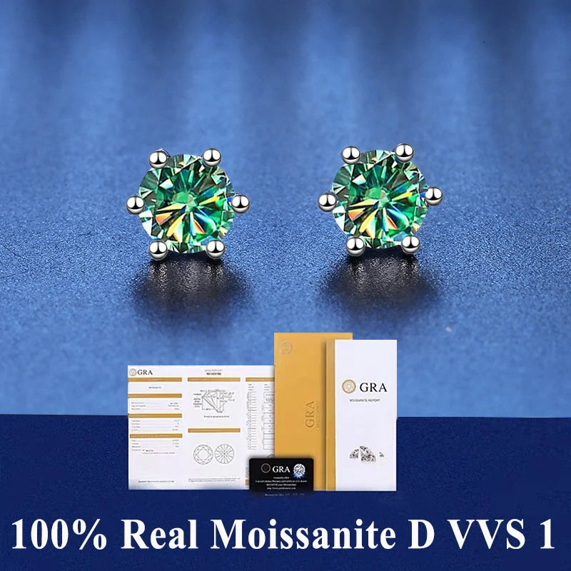 GRA 100% Real Sterling Silver 2 Certificate Moissanites D VVS1 Earrings Stud Pass Diamond Tester Pen For Women Wedding Jewelry - ZOOMNSTORE