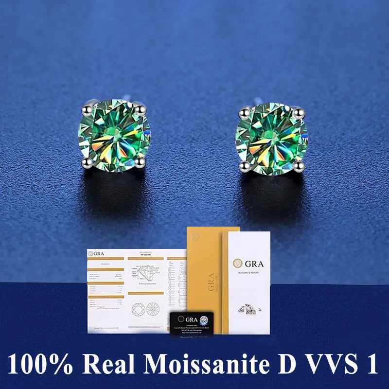 GRA 100% Real Sterling Silver 2 Certificate Moissanites D VVS1 Earrings Stud Pass Diamond Tester Pen For Women Wedding Jewelry - ZOOMNSTORE
