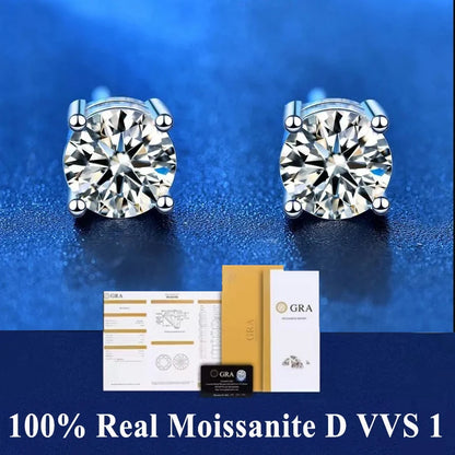 GRA 100% Real Sterling Silver 2 Certificate Moissanites D VVS1 Earrings Stud Pass Diamond Tester Pen For Women Wedding Jewelry - ZOOMNSTORE