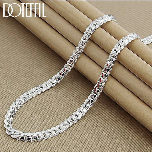 Sterling Silver Side Chain Necklace - 6mm 1618202224 Inch Fashion Jewelry for Men  Women - ZOOMNSTORE
