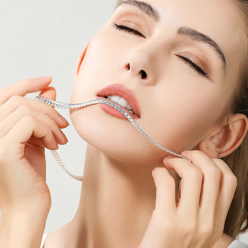 Sterling Silver Side Chain Necklace - 6mm 1618202224 Inch Fashion Jewelry for Men  Women - ZOOMNSTORE