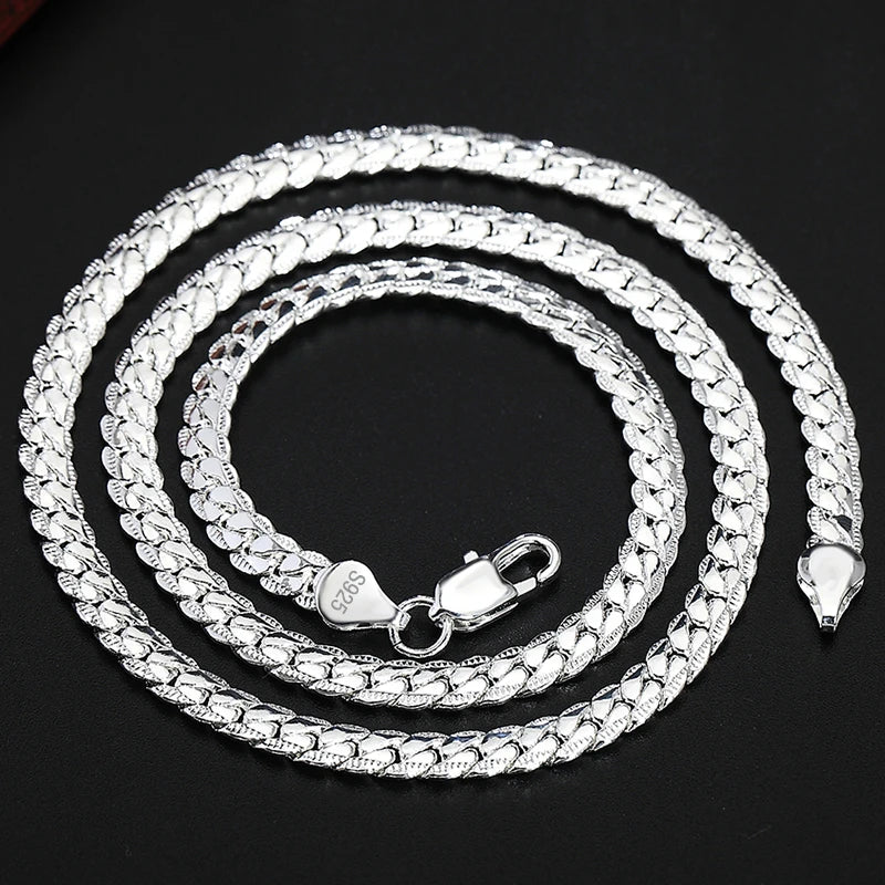 Sterling Silver Side Chain Necklace - 6mm 1618202224 Inch Fashion Jewelry for Men  Women - ZOOMNSTORE