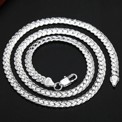 Sterling Silver Side Chain Necklace - 6mm 1618202224 Inch Fashion Jewelry for Men  Women - ZOOMNSTORE