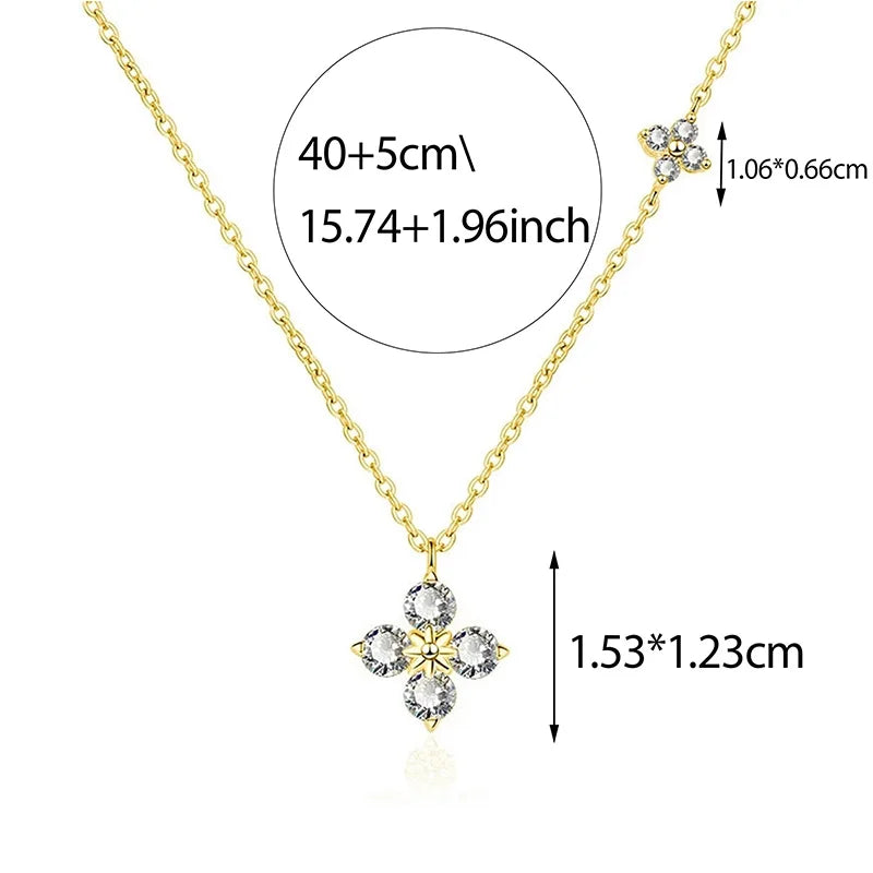 Sterling Silver Necklace - Dainty Leaf Motif Pendant Necklace Women, Gold Plated CZ Flower Jewelry - ZOOMNSTORE