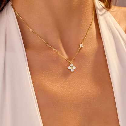 Sterling Silver Necklace - Dainty Leaf Motif Pendant Necklace Women, Gold Plated CZ Flower Jewelry - ZOOMNSTORE