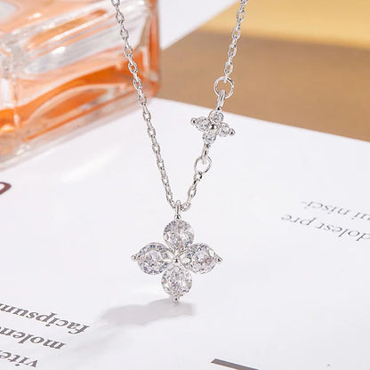 Sterling Silver Necklace - Dainty Leaf Motif Pendant Necklace Women, Gold Plated CZ Flower Jewelry - ZOOMNSTORE