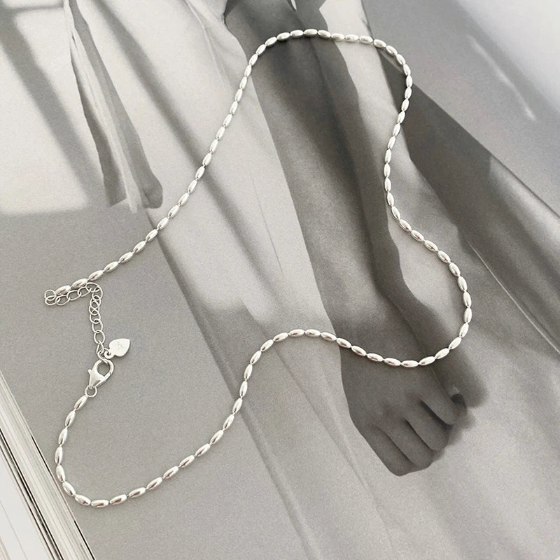 Sterling Silver Necklace - Handmade Beaded Collarbone Chain for Wedding Gift - ZOOMNSTORE