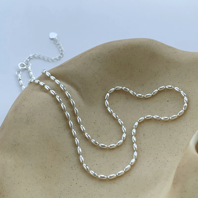 Sterling Silver Necklace - Handmade Beaded Collarbone Chain for Wedding Gift - ZOOMNSTORE
