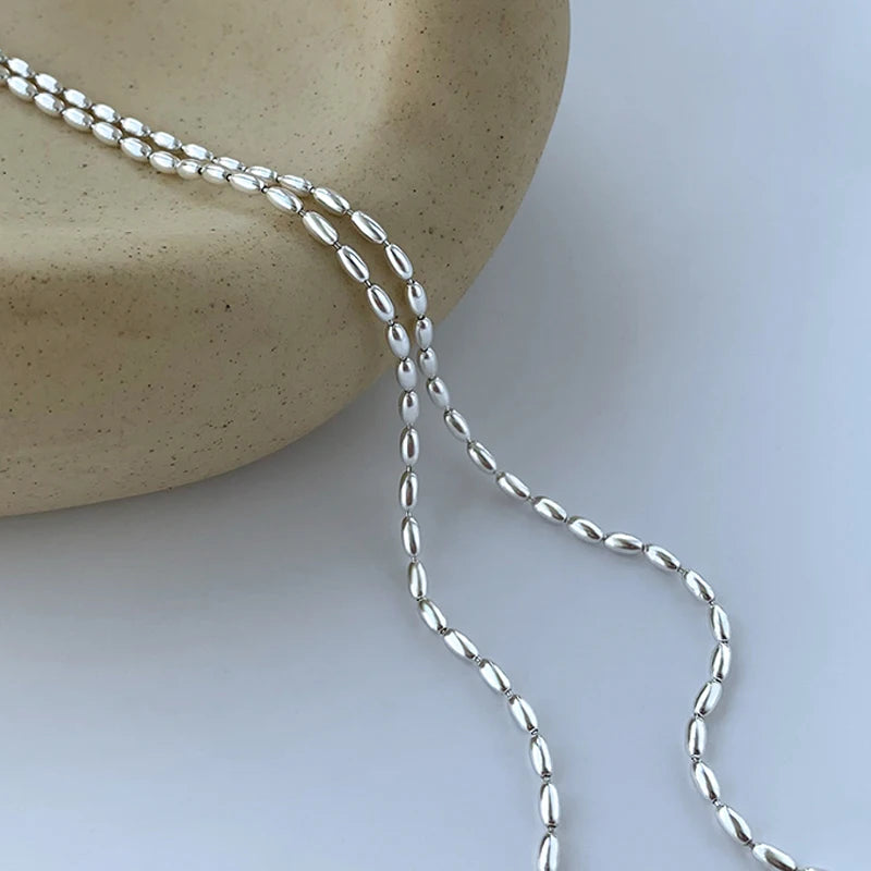 Sterling Silver Necklace - Handmade Beaded Collarbone Chain for Wedding Gift - ZOOMNSTORE