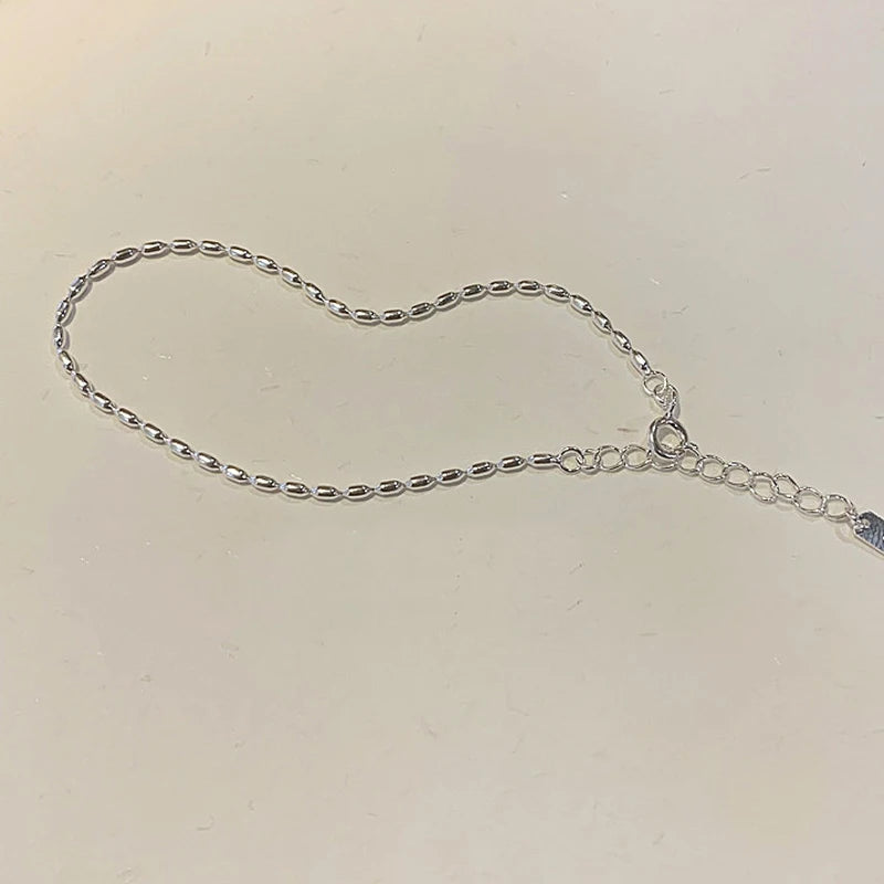 Sterling Silver Necklace - Handmade Beaded Collarbone Chain for Wedding Gift - ZOOMNSTORE