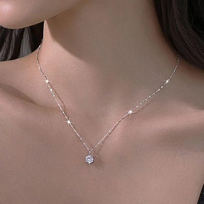 Hot 925 Sterling Silver Plated Necklace Versatile Single Sparkling AAA Zircon Clavicle Chain for Women Wedding Jewelry Wholesale - ZOOMNSTORE