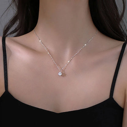 Hot 925 Sterling Silver Plated Necklace Versatile Single Sparkling AAA Zircon Clavicle Chain for Women Wedding Jewelry Wholesale - ZOOMNSTORE