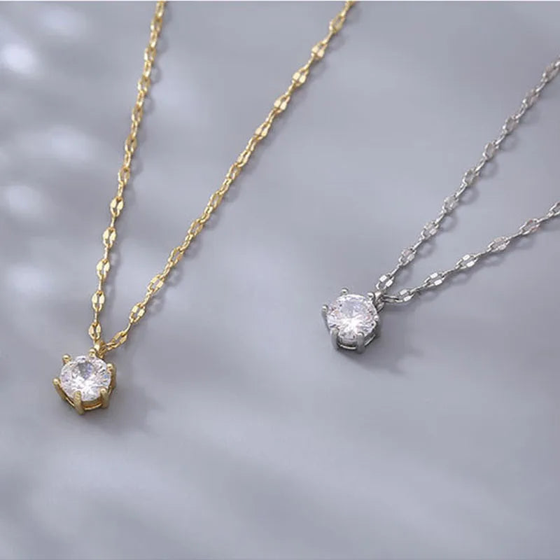 Hot 925 Sterling Silver Plated Necklace Versatile Single Sparkling AAA Zircon Clavicle Chain for Women Wedding Jewelry Wholesale - ZOOMNSTORE