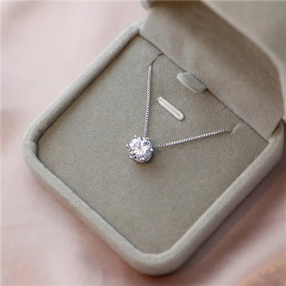 Hot 925 Sterling Silver Plated Necklace Versatile Single Sparkling AAA Zircon Clavicle Chain for Women Wedding Jewelry Wholesale - ZOOMNSTORE