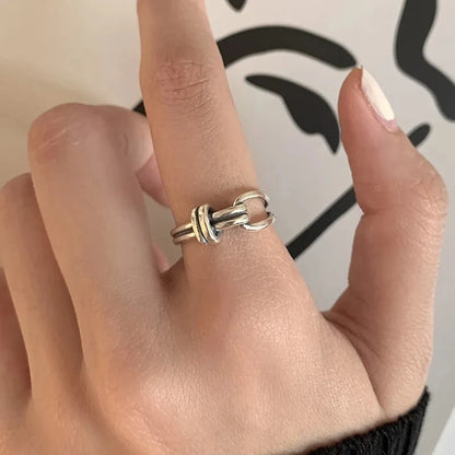 Sterling Silver Rings Adjustable Vintage Hip Hop Couples Silver Bands | Hollow Line Design - ZOOMNSTORE