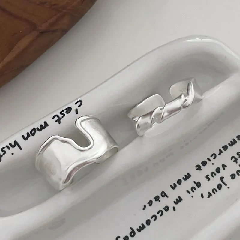 Sterling Silver Rings Adjustable Vintage Hip Hop Couples Silver Bands | Hollow Line Design - ZOOMNSTORE