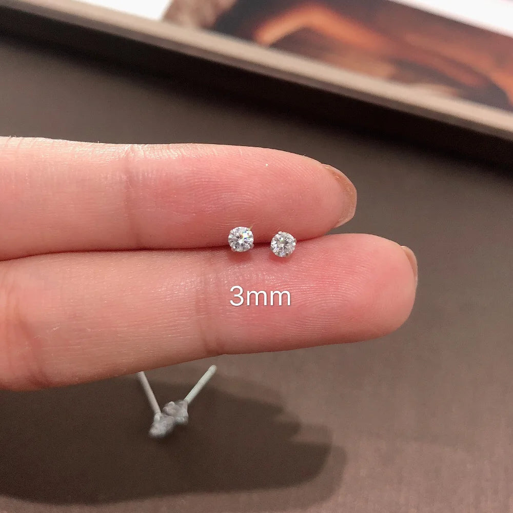 Sterling Silver Stud Earrings – 925 Silver Tiny Crystal CZ Jewelry Gift for Girls - ZOOMNSTORE