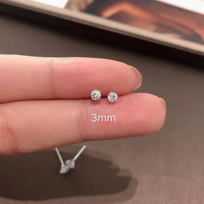 Sterling Silver Stud Earrings – 925 Silver Tiny Crystal CZ Jewelry Gift for Girls - ZOOMNSTORE