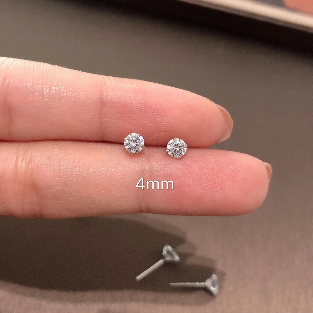 Sterling Silver Stud Earrings – 925 Silver Tiny Crystal CZ Jewelry Gift for Girls - ZOOMNSTORE