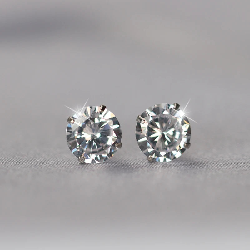 Sterling Silver Stud Earrings – 925 Silver Tiny Crystal CZ Jewelry Gift for Girls - ZOOMNSTORE