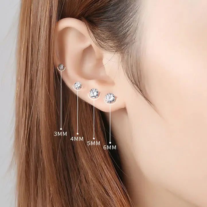 Sterling Silver Stud Earrings – 925 Silver Tiny Crystal CZ Jewelry Gift for Girls - ZOOMNSTORE