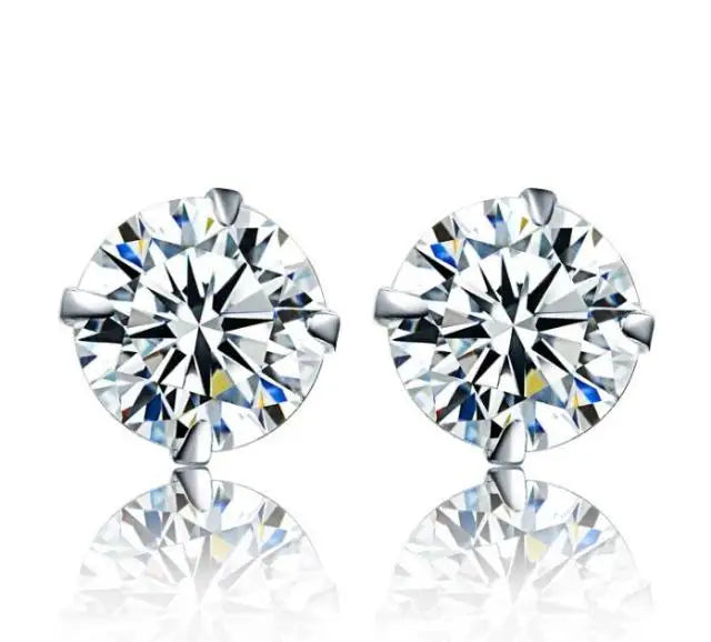 Sterling Silver Stud Earrings – 925 Silver Tiny Crystal CZ Jewelry Gift for Girls - ZOOMNSTORE