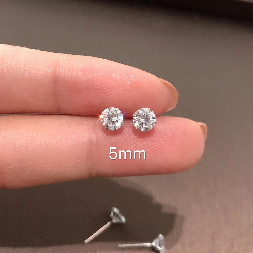Sterling Silver Stud Earrings – 925 Silver Tiny Crystal CZ Jewelry Gift for Girls - ZOOMNSTORE