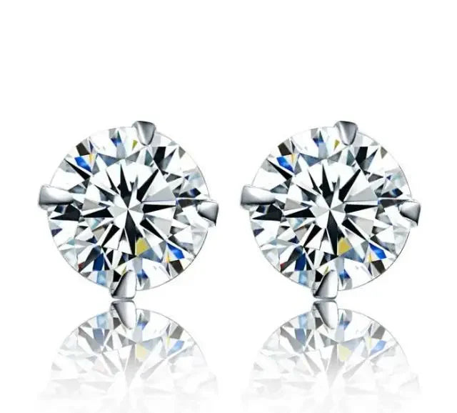 Sterling Silver Stud Earrings – 925 Silver Tiny Crystal CZ Jewelry Gift for Girls - ZOOMNSTORE