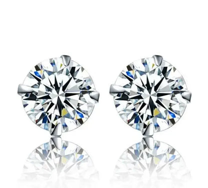 Sterling Silver Stud Earrings – 925 Silver Tiny Crystal CZ Jewelry Gift for Girls - ZOOMNSTORE