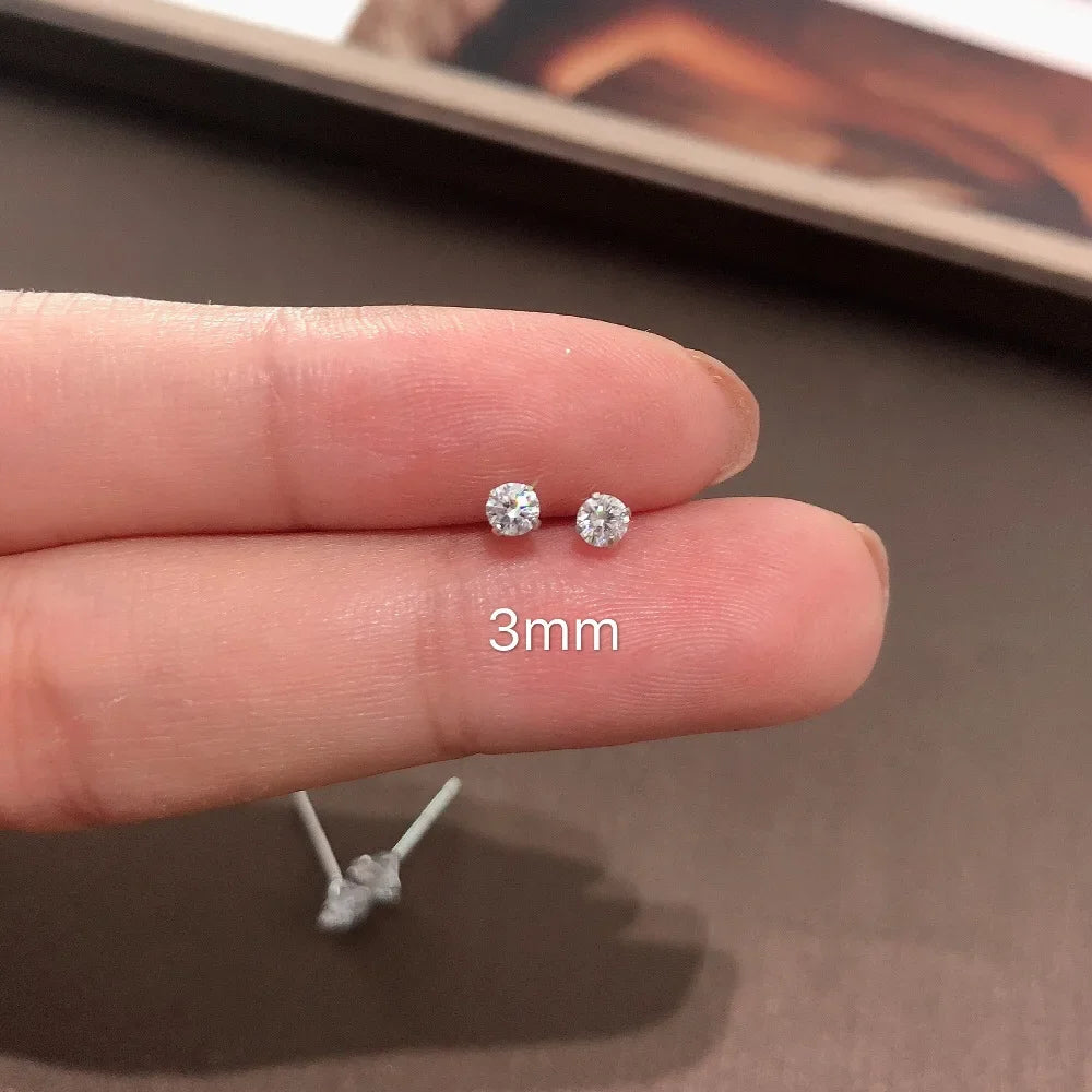 Sterling Silver Stud Earrings – 925 Silver Tiny Crystal CZ Jewelry Gift for Girls - ZOOMNSTORE