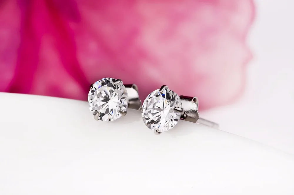 Crystal Zircon Real 925 Sterling Silver Earrings Channel  Cubic Zirconia Silver Stud Earrings for Women Sterling Silver Jewelry - ZOOMNSTORE