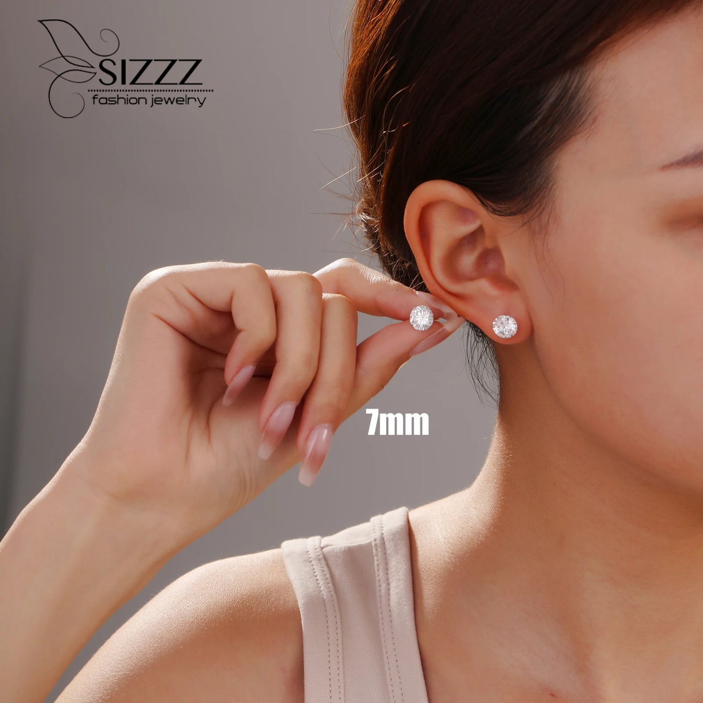 Crystal Zircon Real 925 Sterling Silver Earrings Channel  Cubic Zirconia Silver Stud Earrings for Women Sterling Silver Jewelry - ZOOMNSTORE