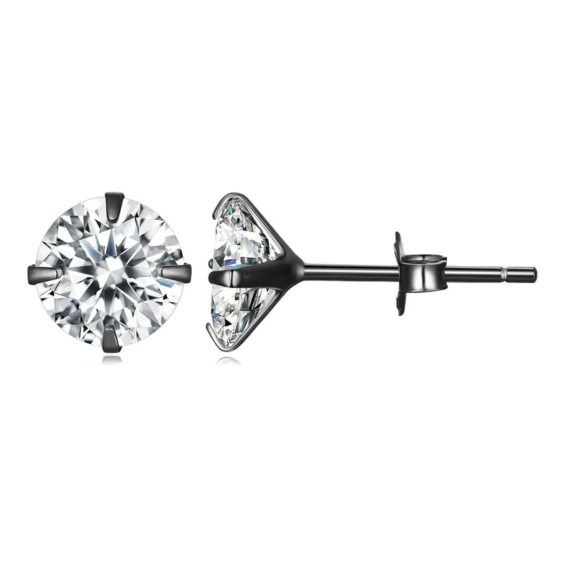 Sterling Silver Stud Earrings – Platinum Plated Round Cubic Zirconia Barbell Style - ZOOMNSTORE