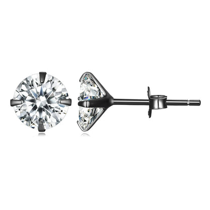Sterling Silver Stud Earrings – Platinum Plated Round Cubic Zirconia Barbell Style - ZOOMNSTORE