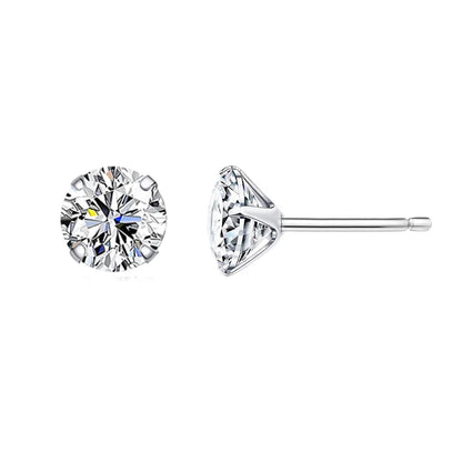 Sterling Silver Stud Earrings – Platinum Plated Round Cubic Zirconia Barbell Style - ZOOMNSTORE