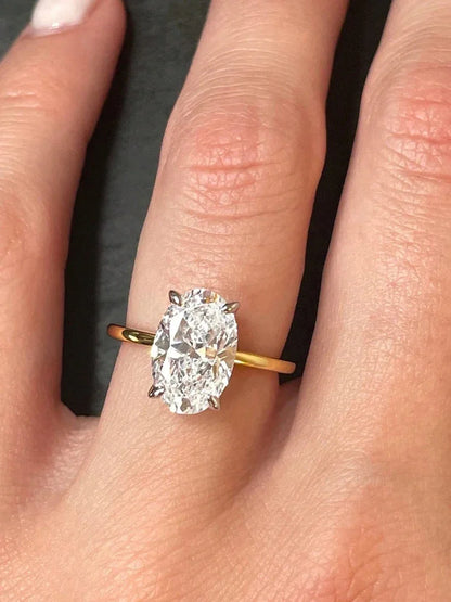 Sterling Silver Zircon Ring - Oval Stone Engagement Wedding Bands With Prong Setting - ZOOMNSTORE