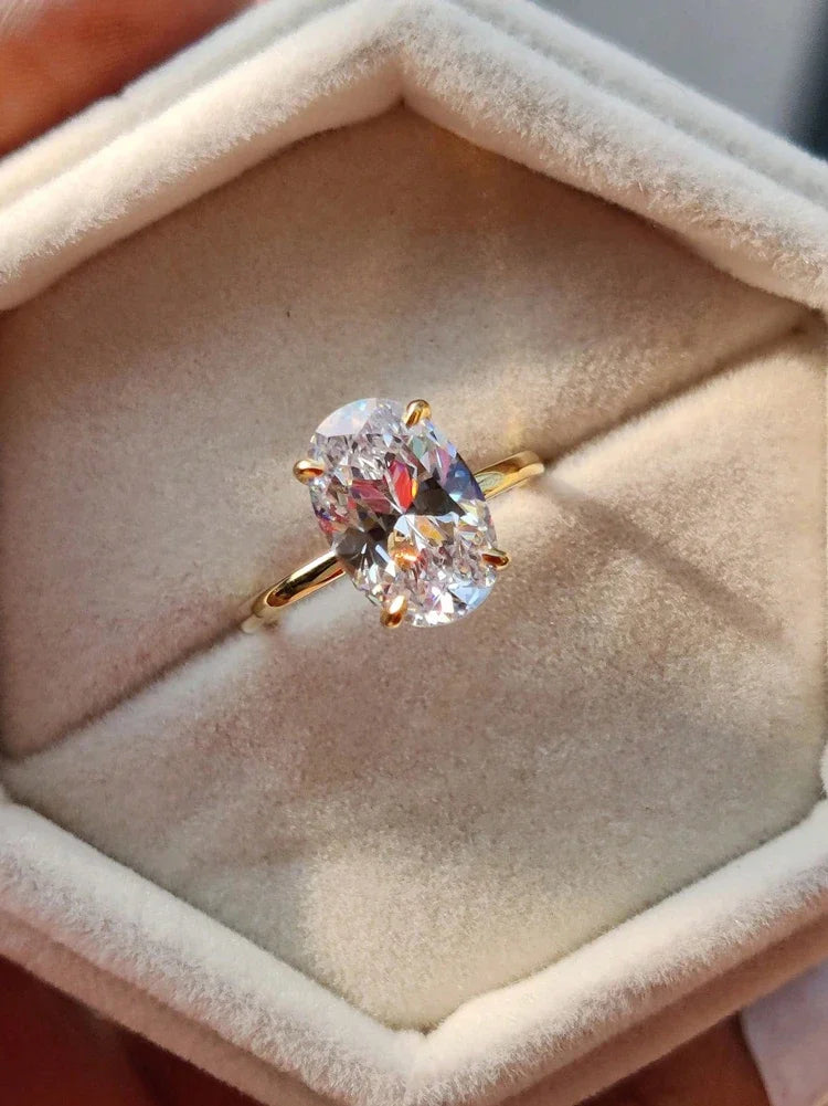 Sterling Silver Zircon Ring - Oval Stone Engagement Wedding Bands With Prong Setting - ZOOMNSTORE