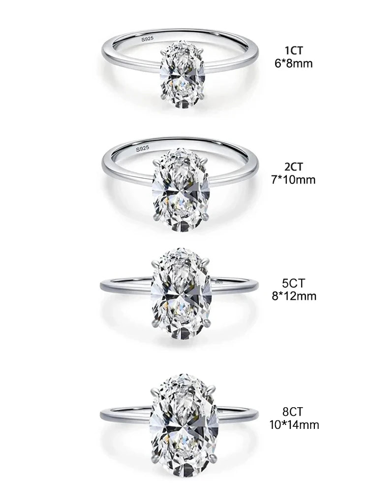 Sterling Silver Zircon Ring - Oval Stone Engagement Wedding Bands With Prong Setting - ZOOMNSTORE