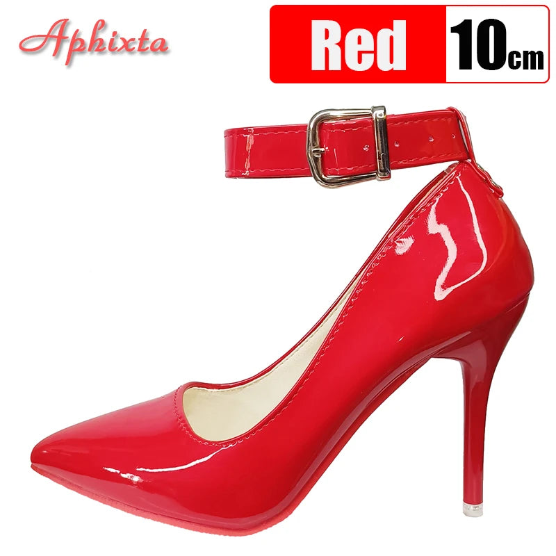 Stiletto Heels Pumps - Women Party Shoes With Metal Belt Buckle Strap, Pointed Toe - ZOOMNSTORE