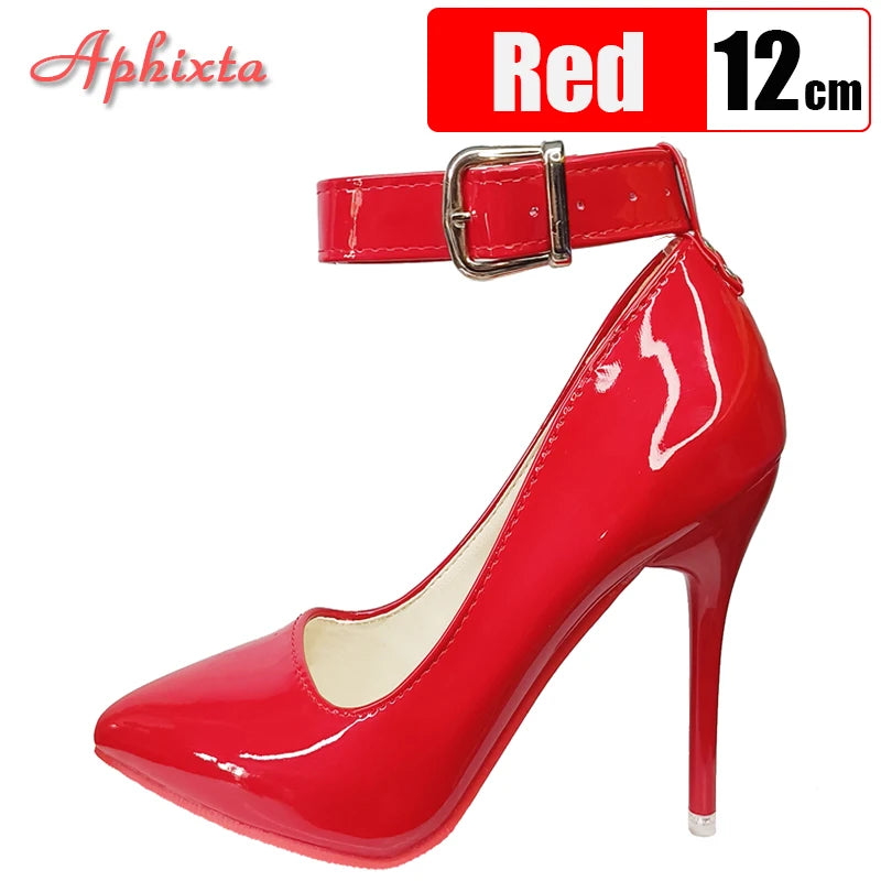 Stiletto Heels Pumps - Women Party Shoes With Metal Belt Buckle Strap, Pointed Toe - ZOOMNSTORE