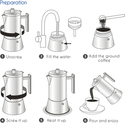 Stovetop Espresso Maker - Stainless Steel 4-Cup Moka Pot for Induction - ZOOMNSTORE