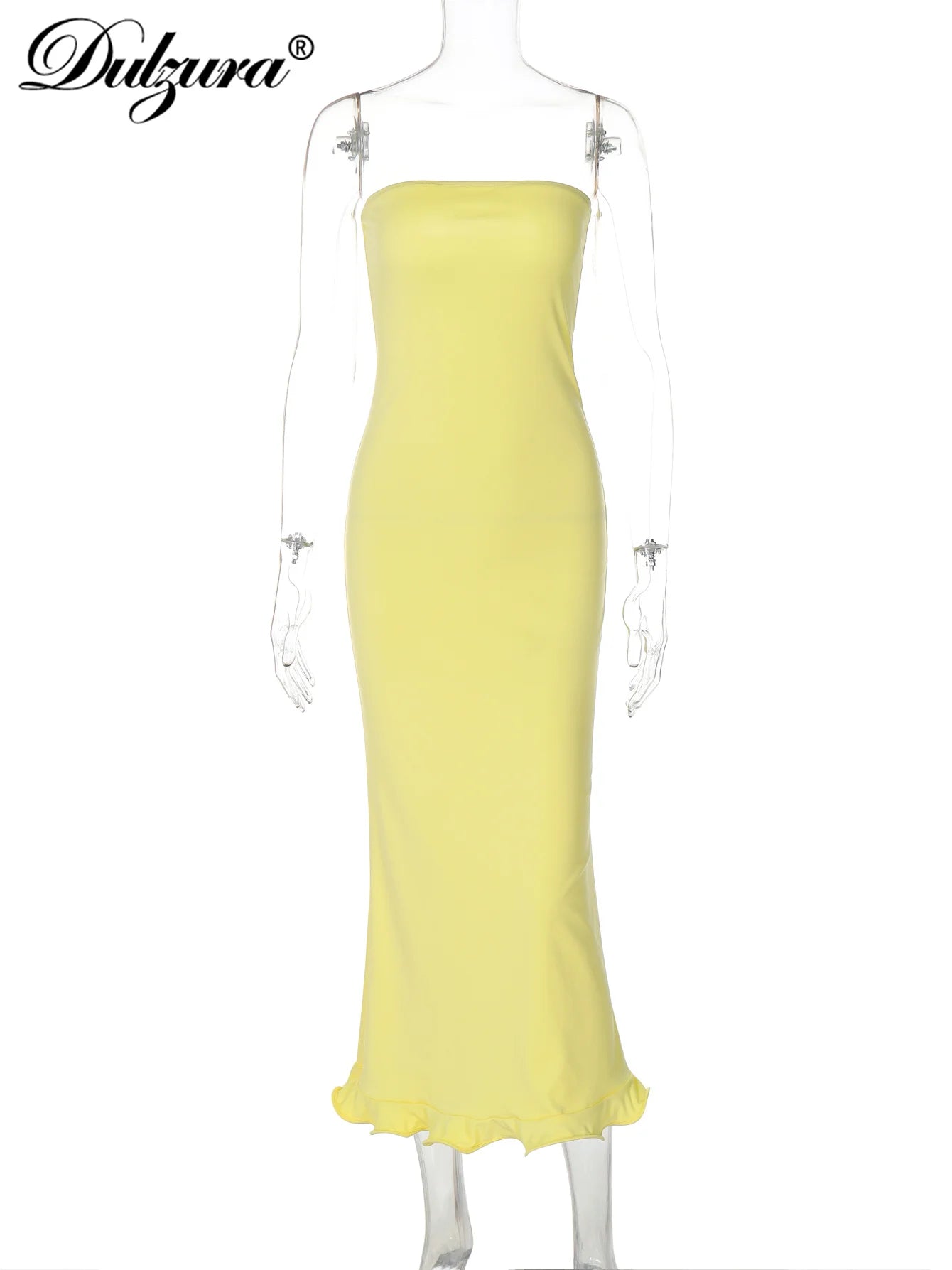 Sleeveless Ruffle Bodycon Midi Dress - Womens Solid Party Clubwear for Autumn Winter - ZOOMNSTORE