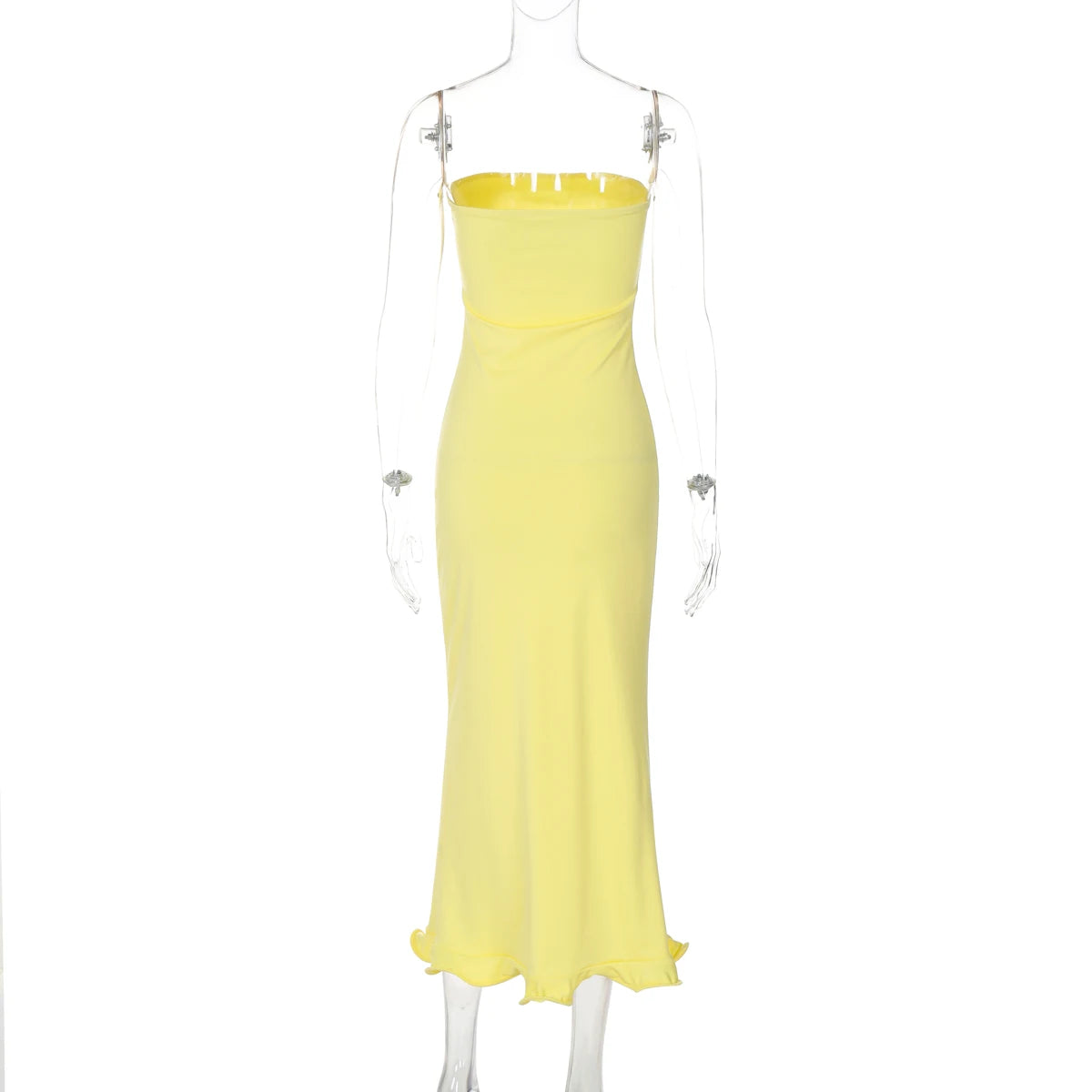 Sleeveless Ruffle Bodycon Midi Dress - Womens Solid Party Clubwear for Autumn Winter - ZOOMNSTORE