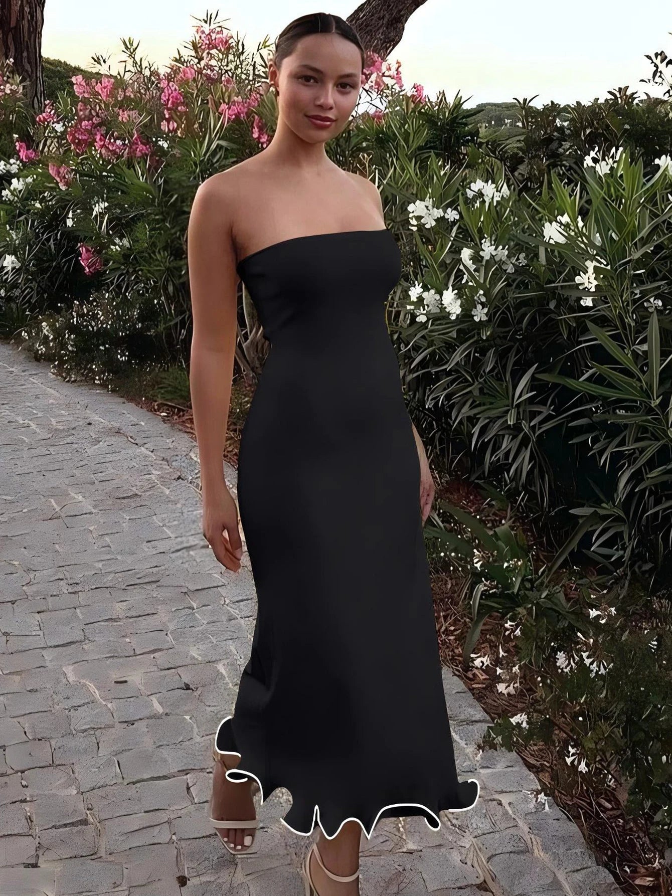 Sleeveless Ruffle Bodycon Midi Dress - Womens Solid Party Clubwear for Autumn Winter - ZOOMNSTORE